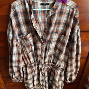 Fate Navy and Cream Long Sleeve Dress with Mandarin Collar